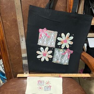 Black Tote Bag with Floral and Letter Design